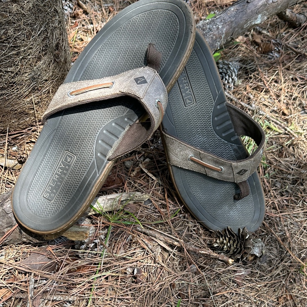 Sperry Men's FLIP FLOPS Tan and Brown •SIZE 14 - Picture 12 of 16
